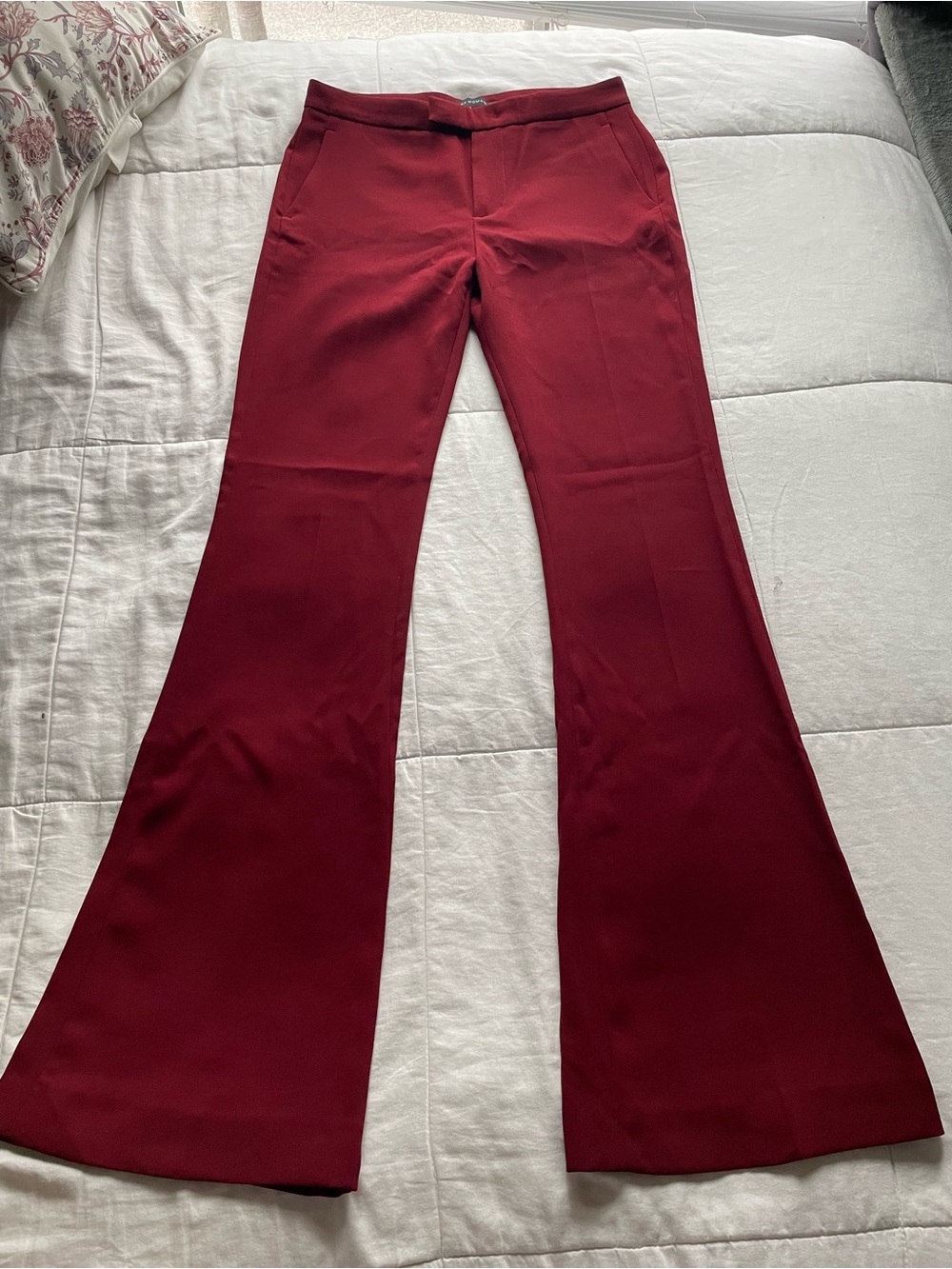 Zara Maroon Oxblood Flare Trouser Work Pants XS Dark Academia Chic Office Preppy